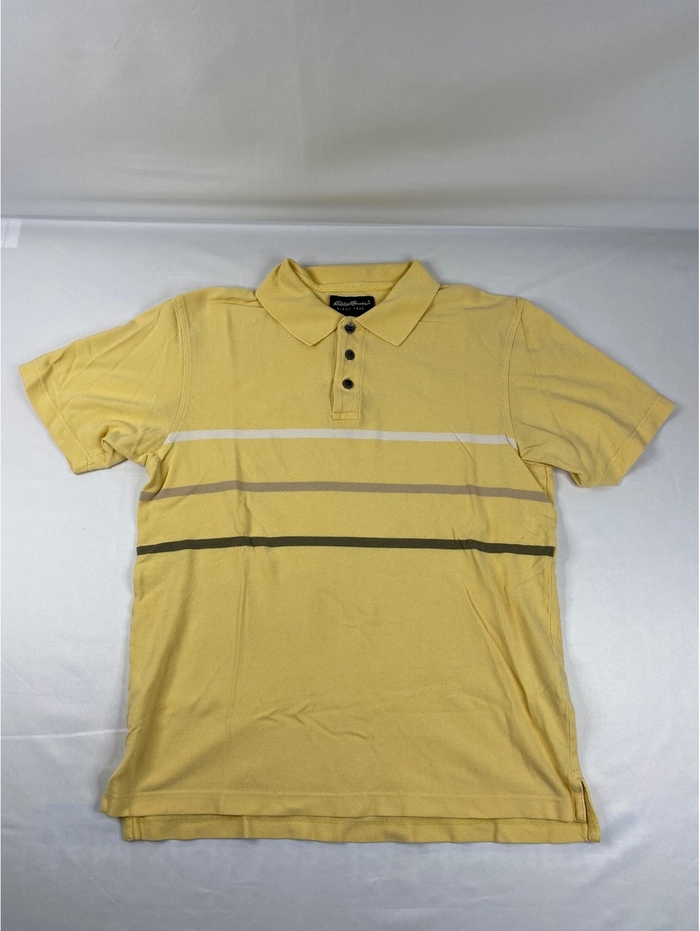 Eddie Bauer Yellow Striped Polo Shirt Size S